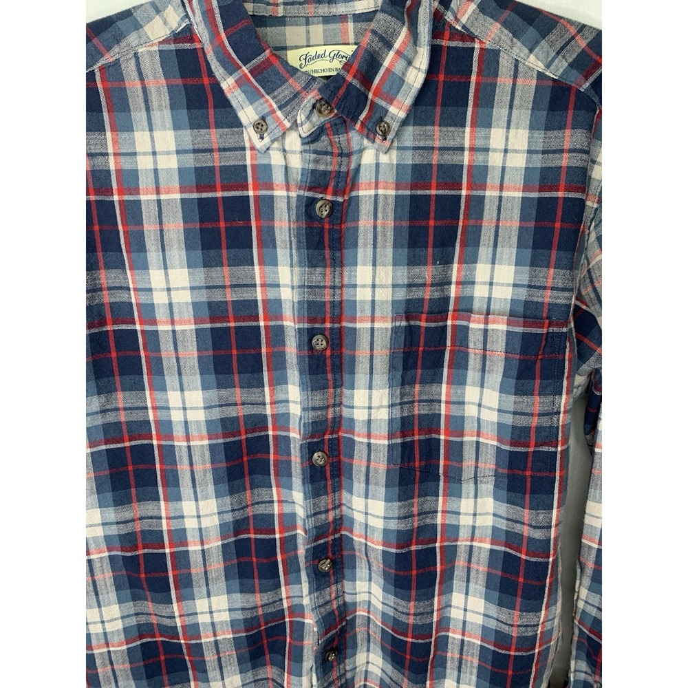 Mens M 38-40 Multicolor Plaid‎ Faded Glory Button Down Long Sleeve Cotton Fall